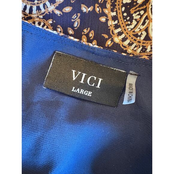 VICI Blouse Top Black Brown Paisley Snap Front Long Sleeve Date Night | LARGE - Picture 7 of 8